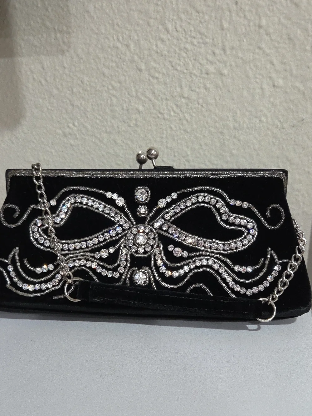 Che Che New York Black Embellished Evening Clutch with Crystal Detail